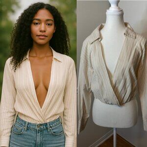 🐈Dynamite Faux Wrap Low Cut Crop Top M